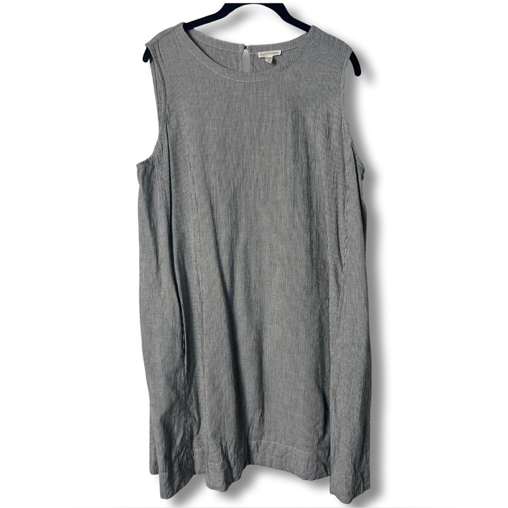 Eileen Fisher Women’s Organic Cotton Linen‎ Ticking Stripe Sleeveless Dress Sz L